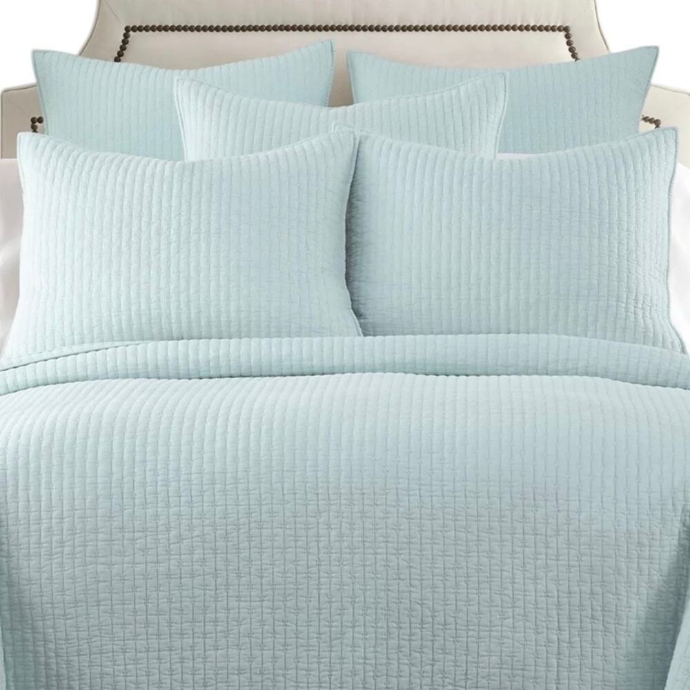 Levtex Cross Stitch Stitching 3 Pc Quilt Set Aqua Blue Full/Queen